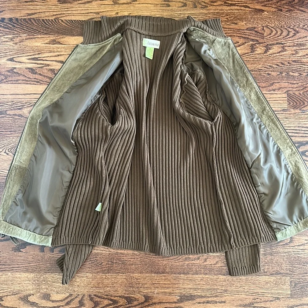 Cubavera Men's Tan Suede and Knit Zip Up Jacket size XL